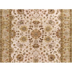 Luxury Traditional Hand-Knotted Tabriz Ivory & Gold 14X24 Rug
