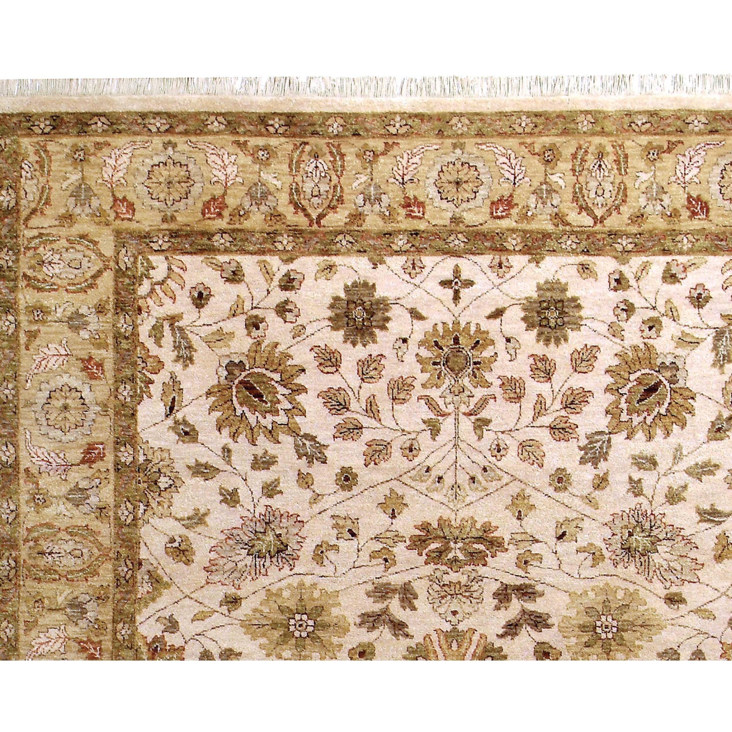 Indian Luxury Traditional Hand-Knotted Tabriz Ivory & Gold 14X24 Rug For Sale