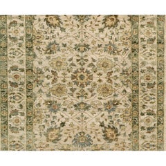Luxury Traditional Hand-Knotted Tabriz Ivory & Ivory 14X24 Rug
