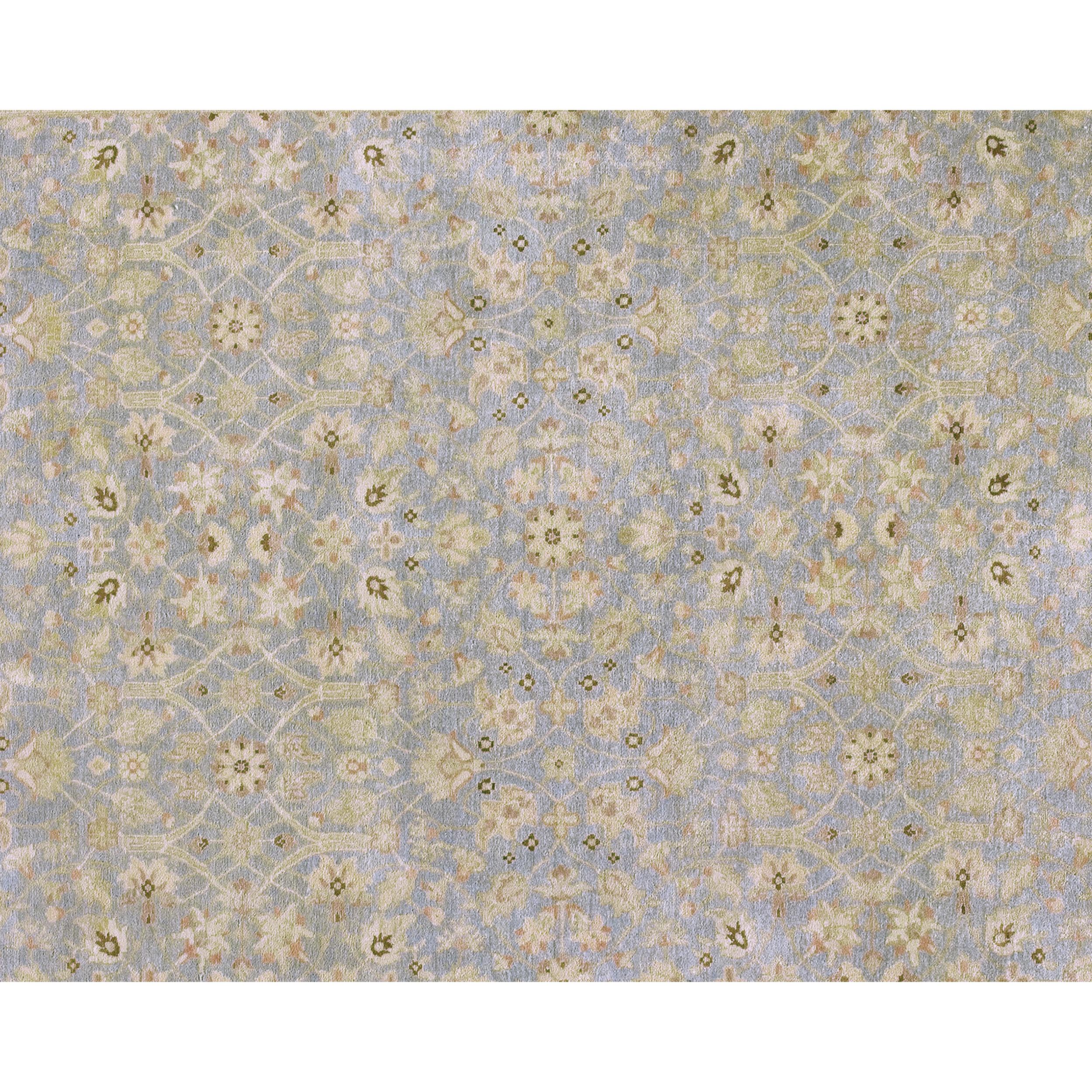 Pakistani Luxury Traditional Hand-Knotted Tabriz Light Blue and Ivory 10X14 Rug For Sale