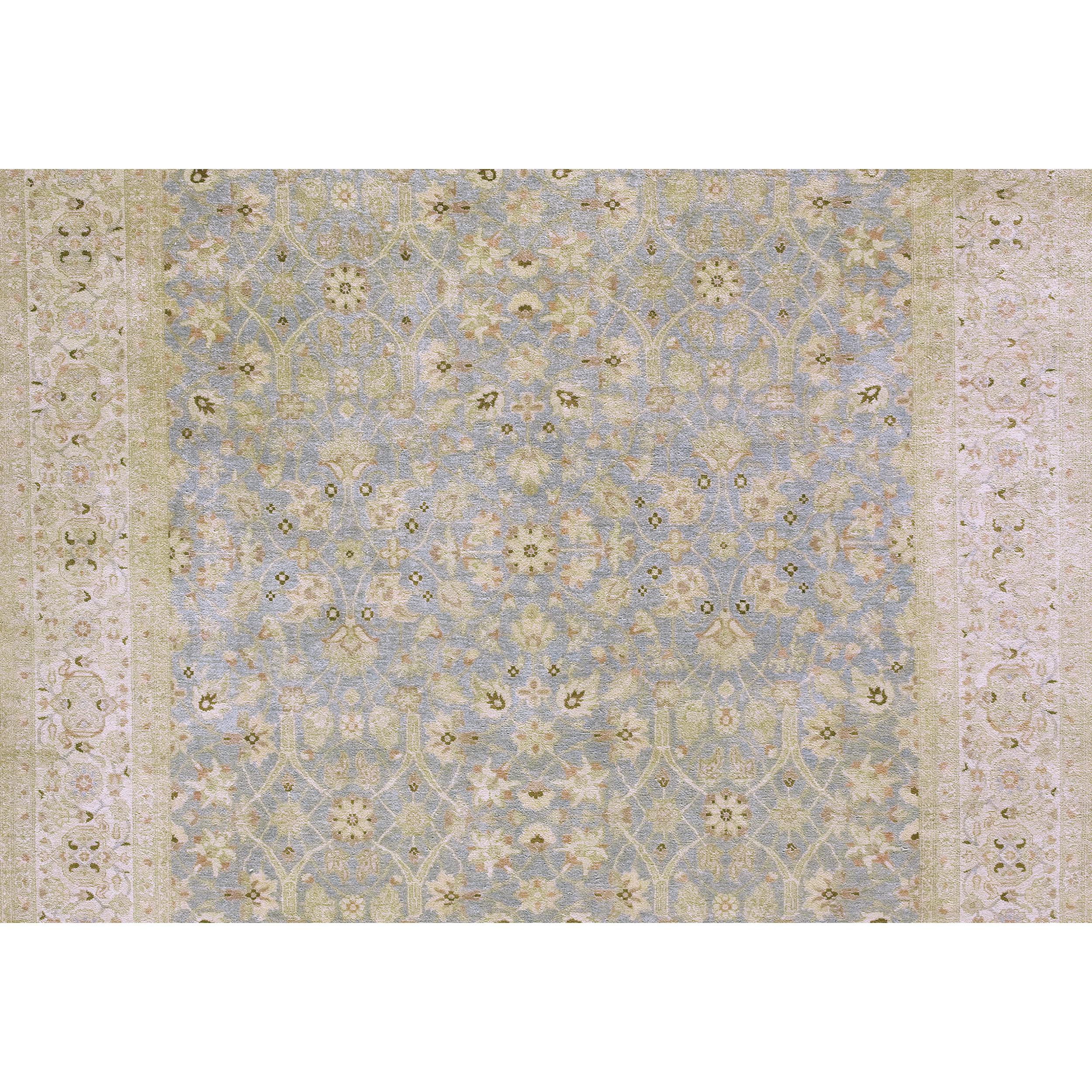 Luxury Traditional Hand-Knotted Tabriz Light Blue and Ivory 10X14 Rug In New Condition For Sale In Secaucus, NJ