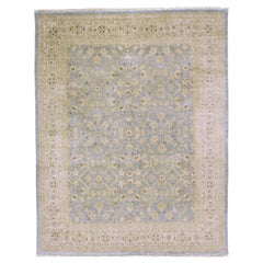 Luxury Traditional Hand-Knotted Tabriz Light Blue and Ivory 10X14 Rug