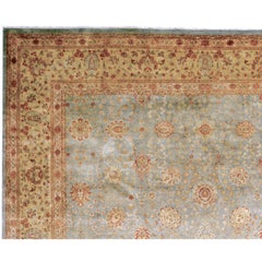 Luxury Traditional Hand-Knotted Tabriz Soft Blue and Gold 12X18 Rug