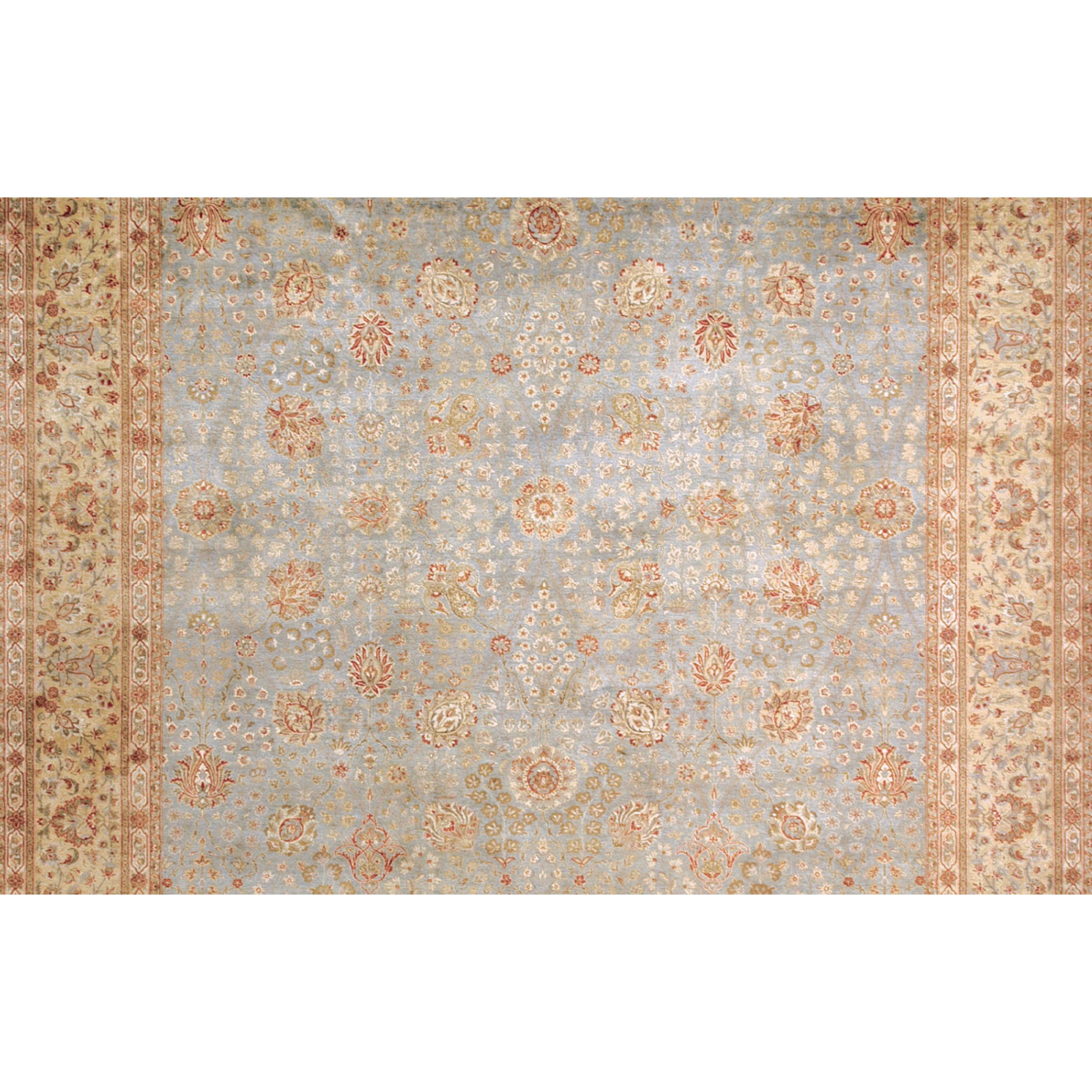 Luxury Traditional Hand-Knotted Tabriz Soft Blue and Gold 12X18 Rug In New Condition For Sale In Secaucus, NJ
