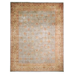 Luxury Traditional Hand-Knotted Tabriz Soft Blue and Gold 12X18 Rug