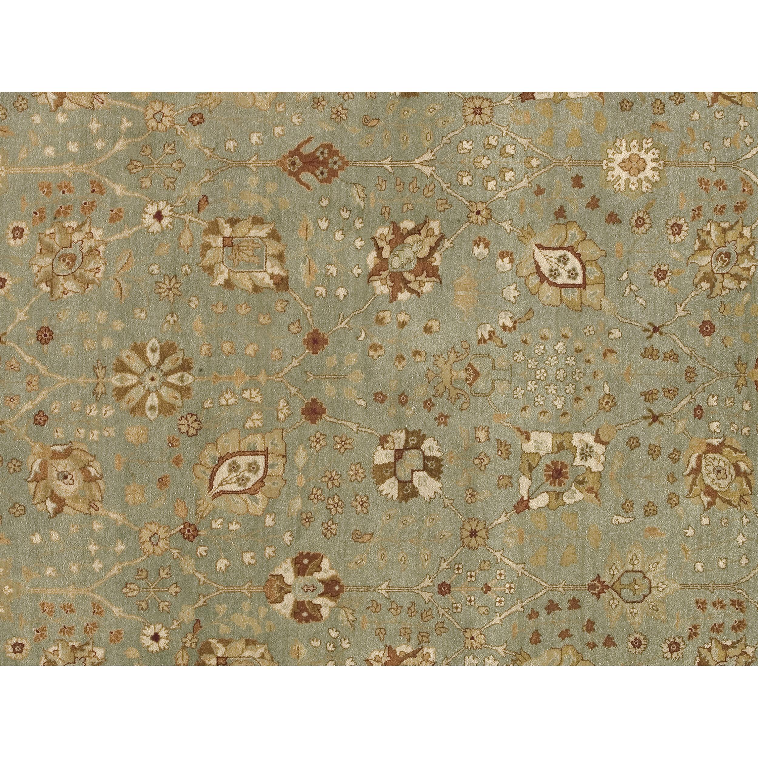 Indian Luxury Traditional Hand-Knotted Tabriz Turquoise & Ivory 12x22 Rug For Sale