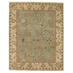 Luxury Traditional Hand-Knotted Tabriz Turquoise & Ivory 12x22 Rug