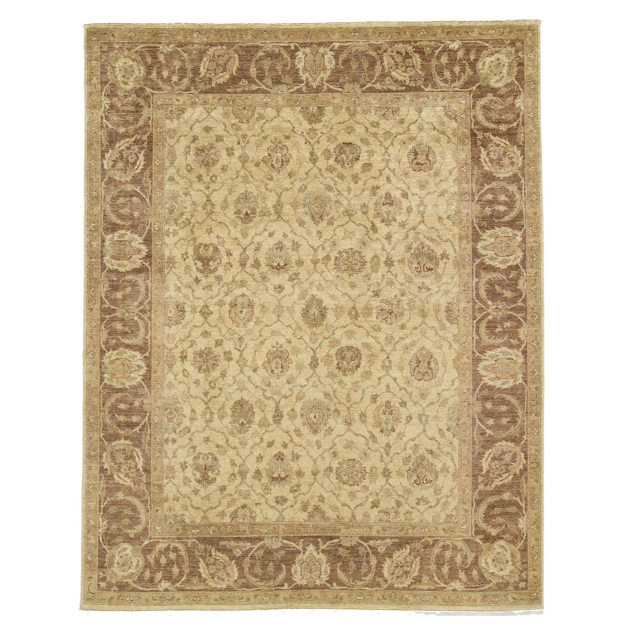 Luxury Traditional Hand-Knotted Tafresh Cream & Birch 12x24 Rug For Sale