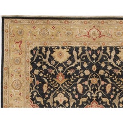Luxury Traditional Hand-Knotted Tehran Black and Dark Gold 11x18 Rug