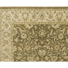 Luxury Traditional Hand-Knotted Tehran Olive & Beige 12x22 Rug