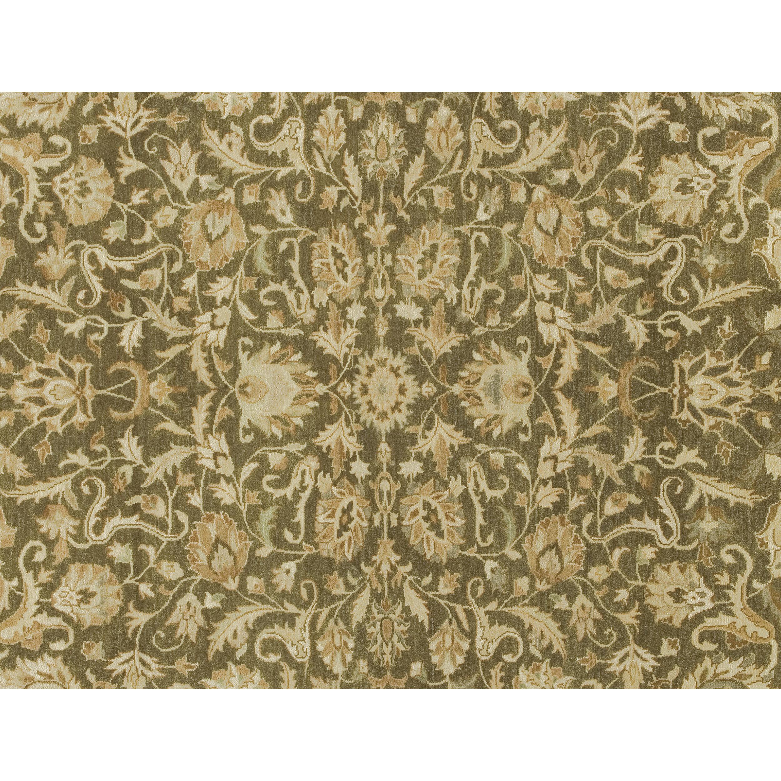Indian Luxury Traditional Hand-Knotted Tehran Olive & Beige 12x22 Rug For Sale
