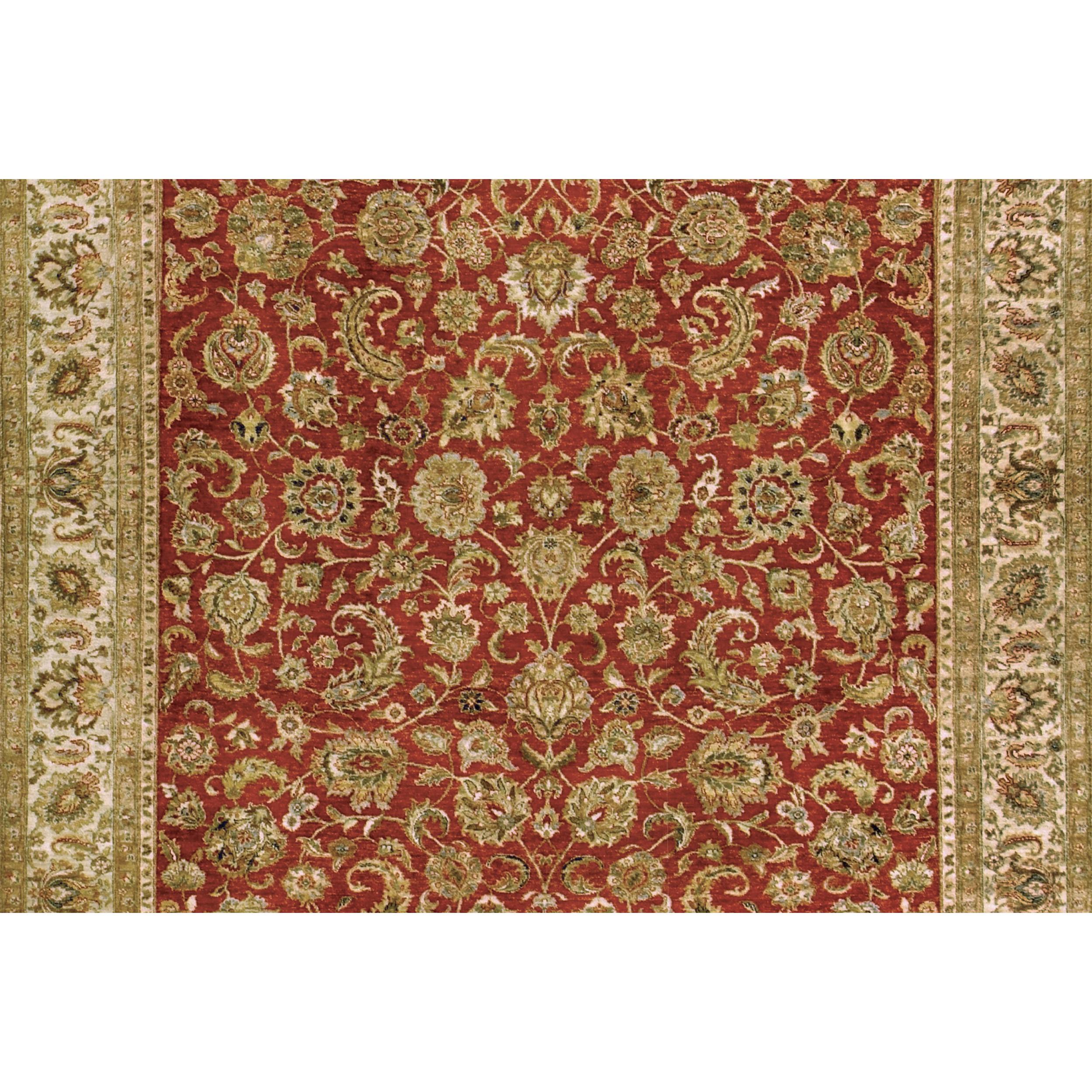 Indian Luxury Traditional Hand-Knotted Tomato/Cream 12x24 Rug For Sale