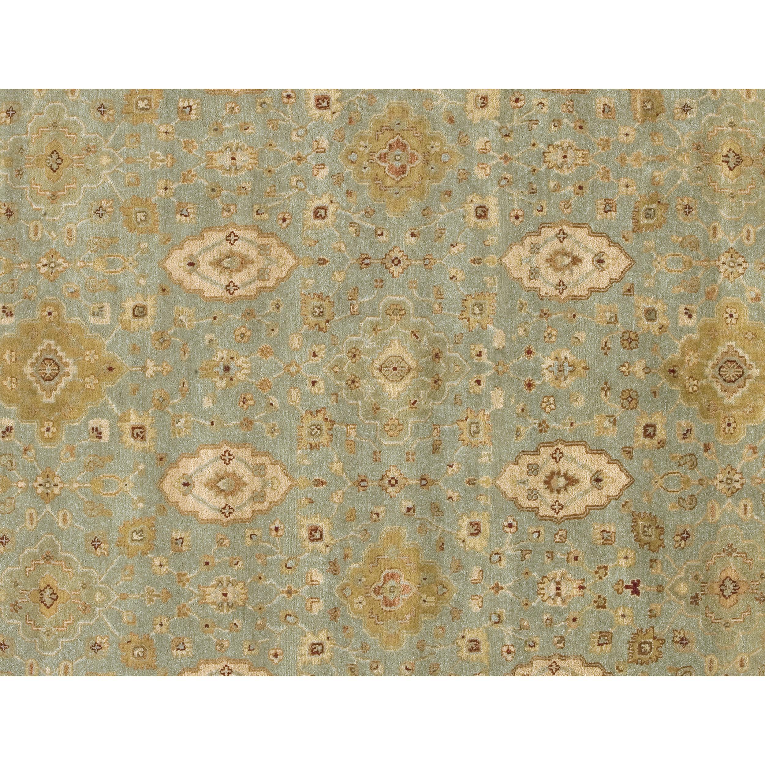 Indian Luxury Traditional Hand-Knotted Vase Aqua & Beige 11x19 Rug For Sale