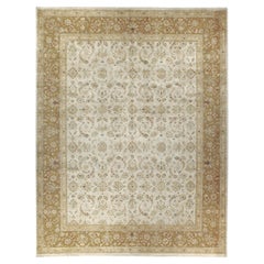 Tapis traditionnel de luxe noué à la main Yezd crème et or 12x18