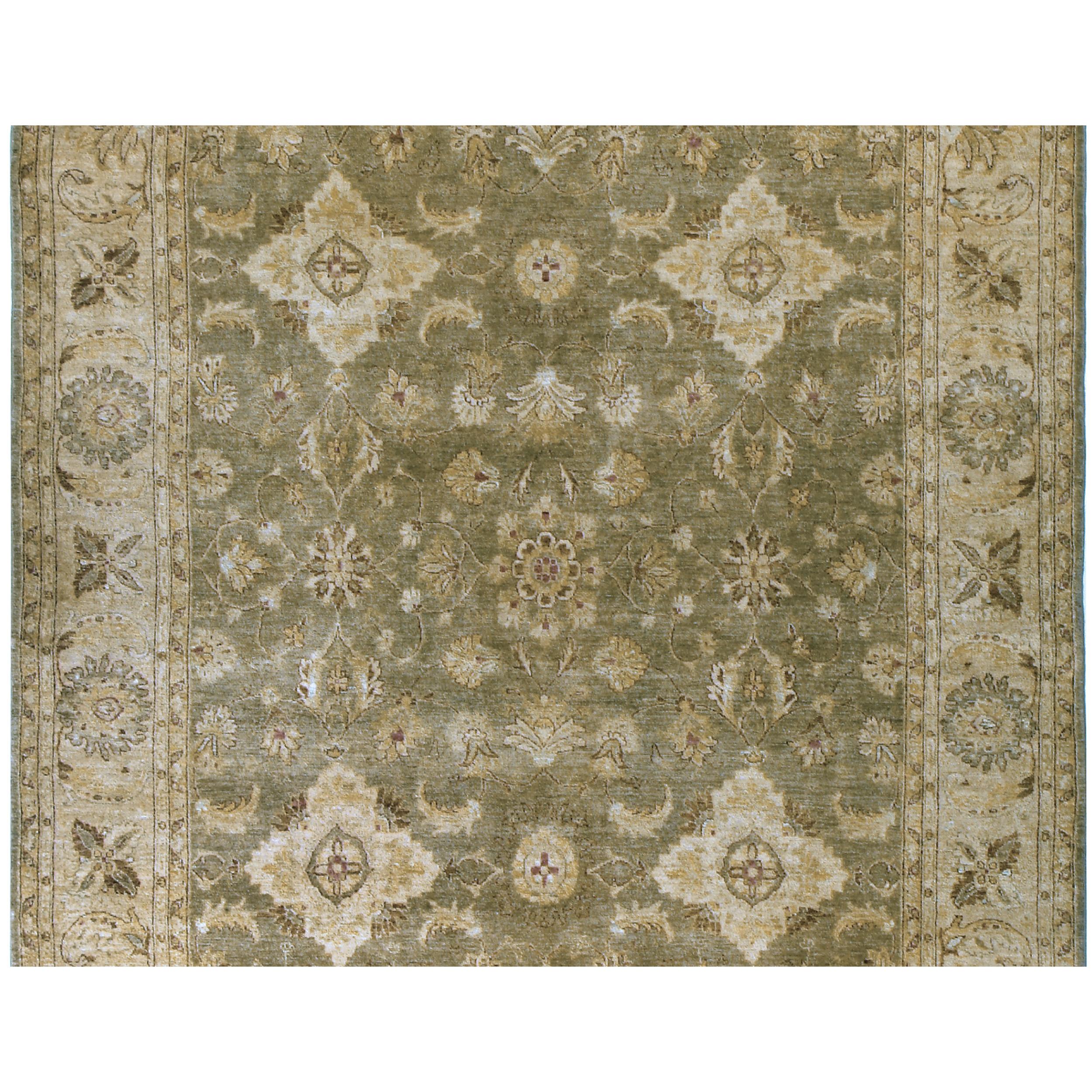 Luxury Traditional Hand-Knotted Yezd Khaki & Gold 12x24 Rug In New Condition For Sale In Secaucus, NJ
