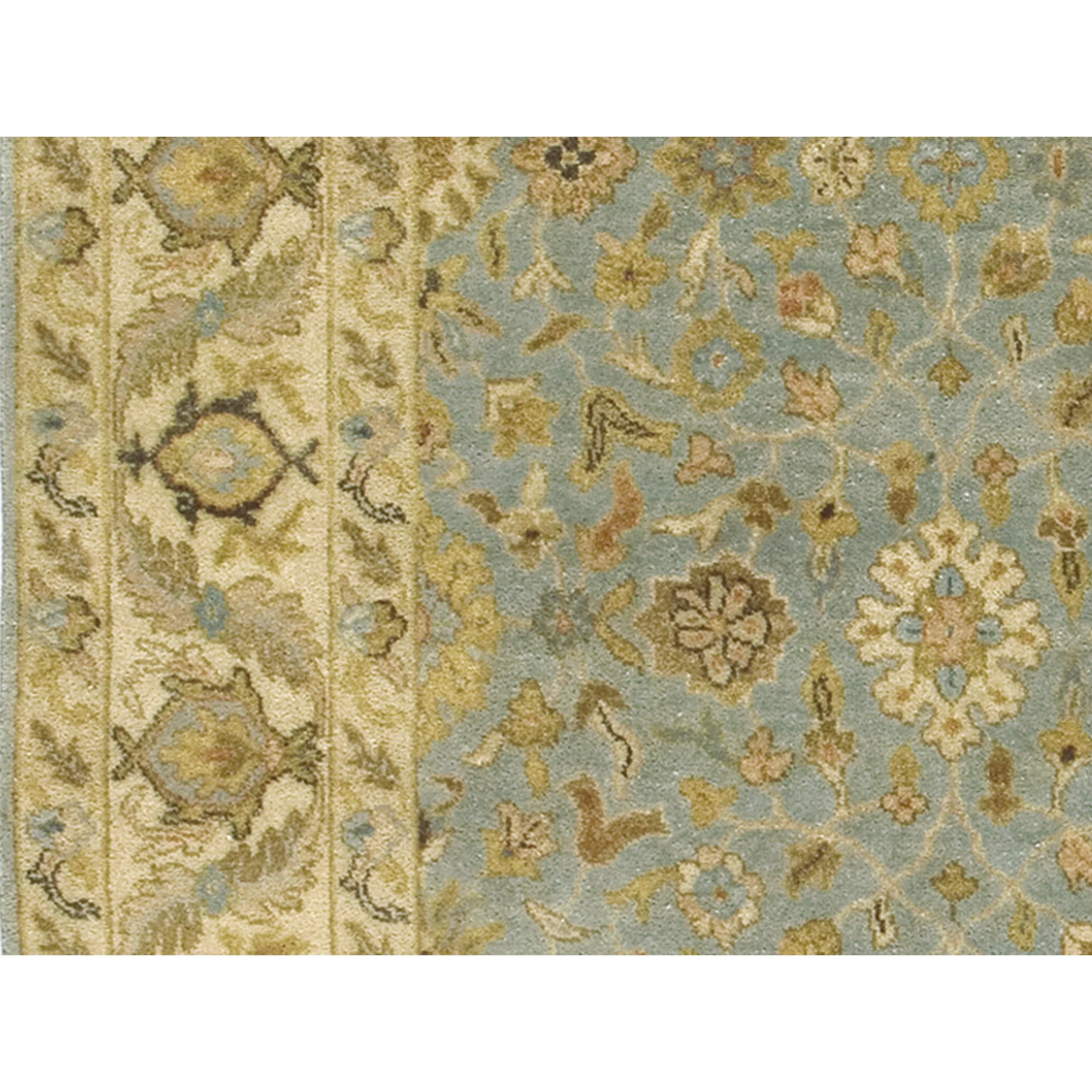 Luxury Traditional Hand-Knotted Yezd Light Blue & Ivory 12x22 Rug In New Condition For Sale In Secaucus, NJ