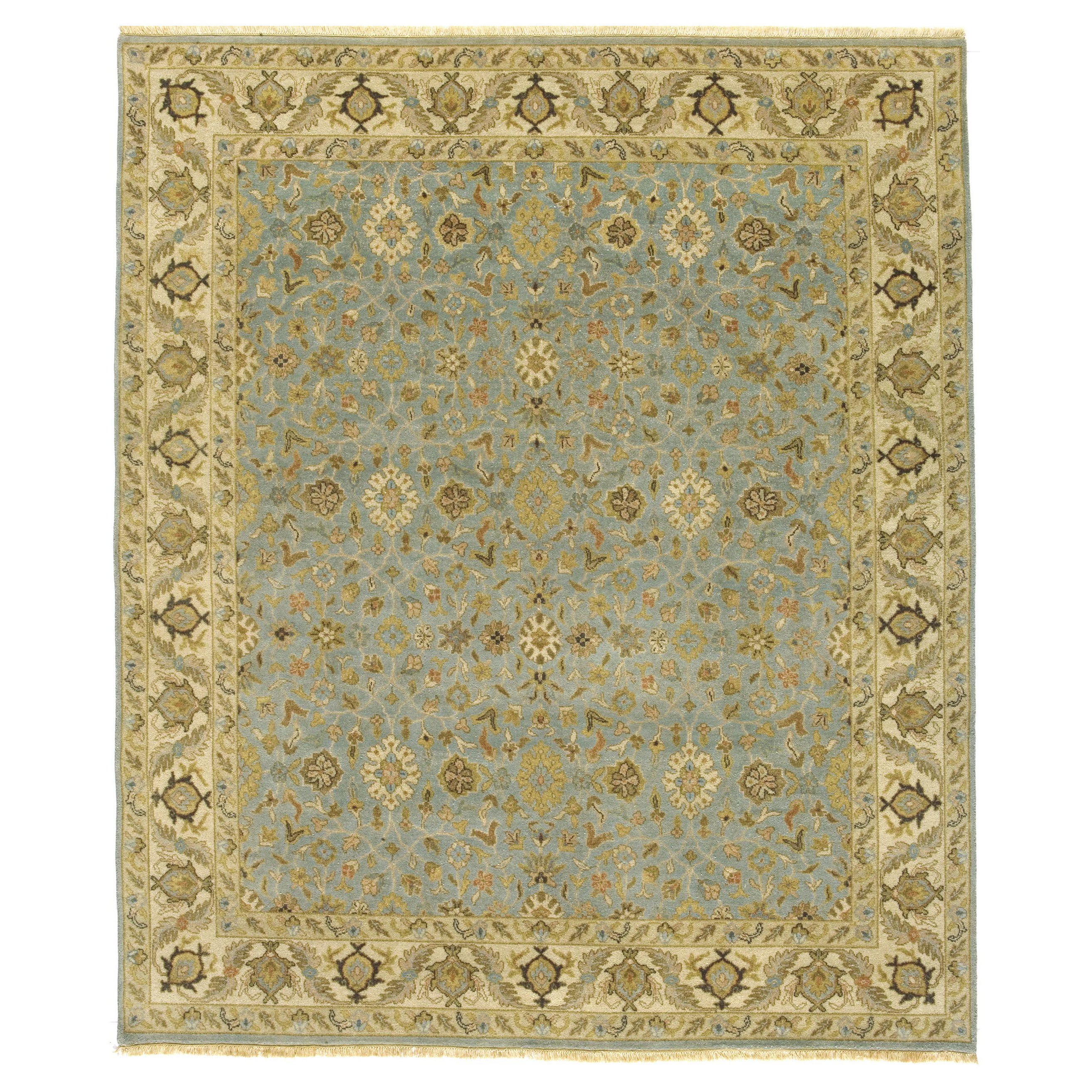 Tapis traditionnel noué à la main Yezd bleu clair et ivoire 12x22
