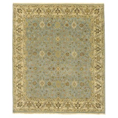 Tapis traditionnel noué à la main Yezd bleu clair et ivoire 12x22