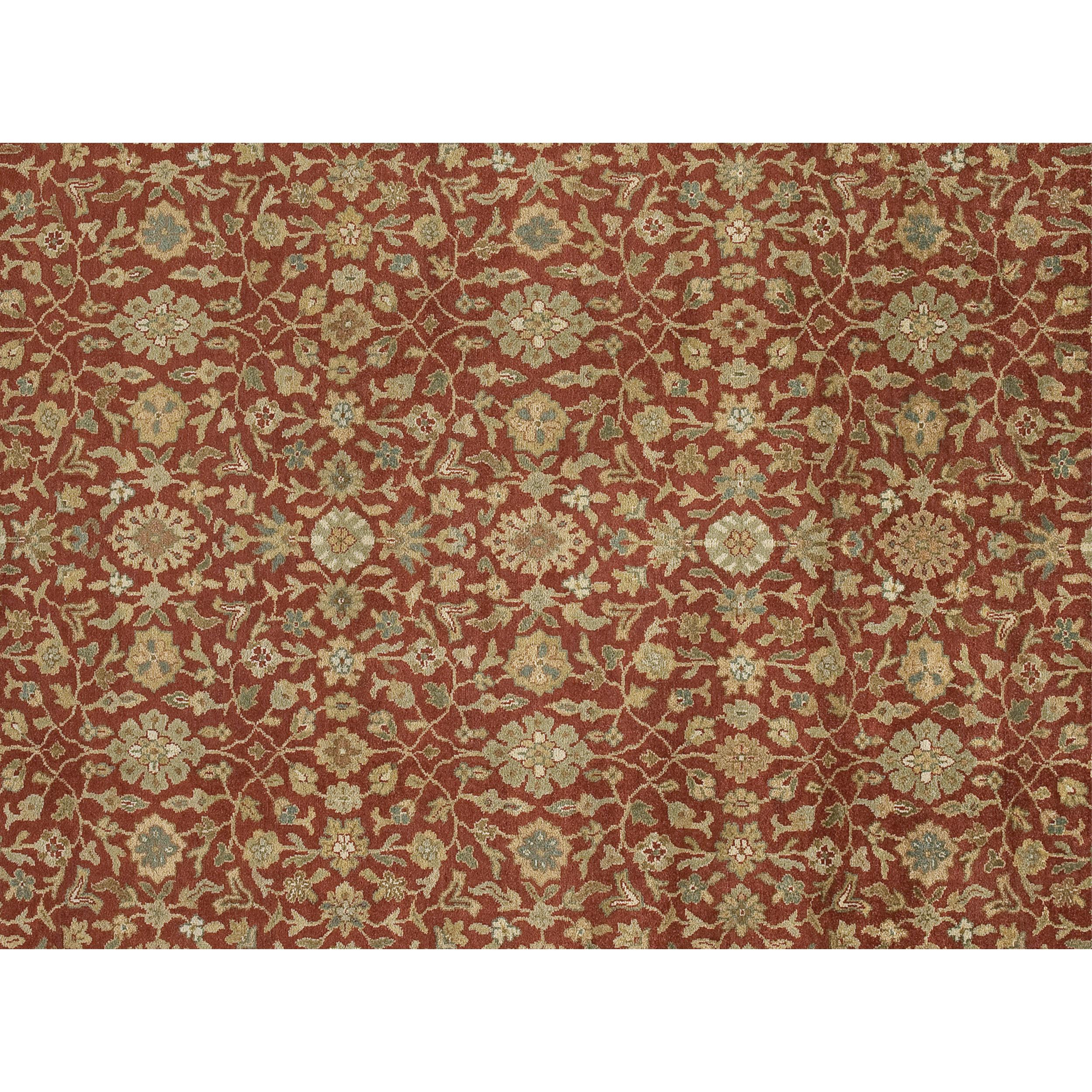 Indian Luxury Traditional Hand-Knotted Yezd Red & Light Gold 12x22 Rug For Sale