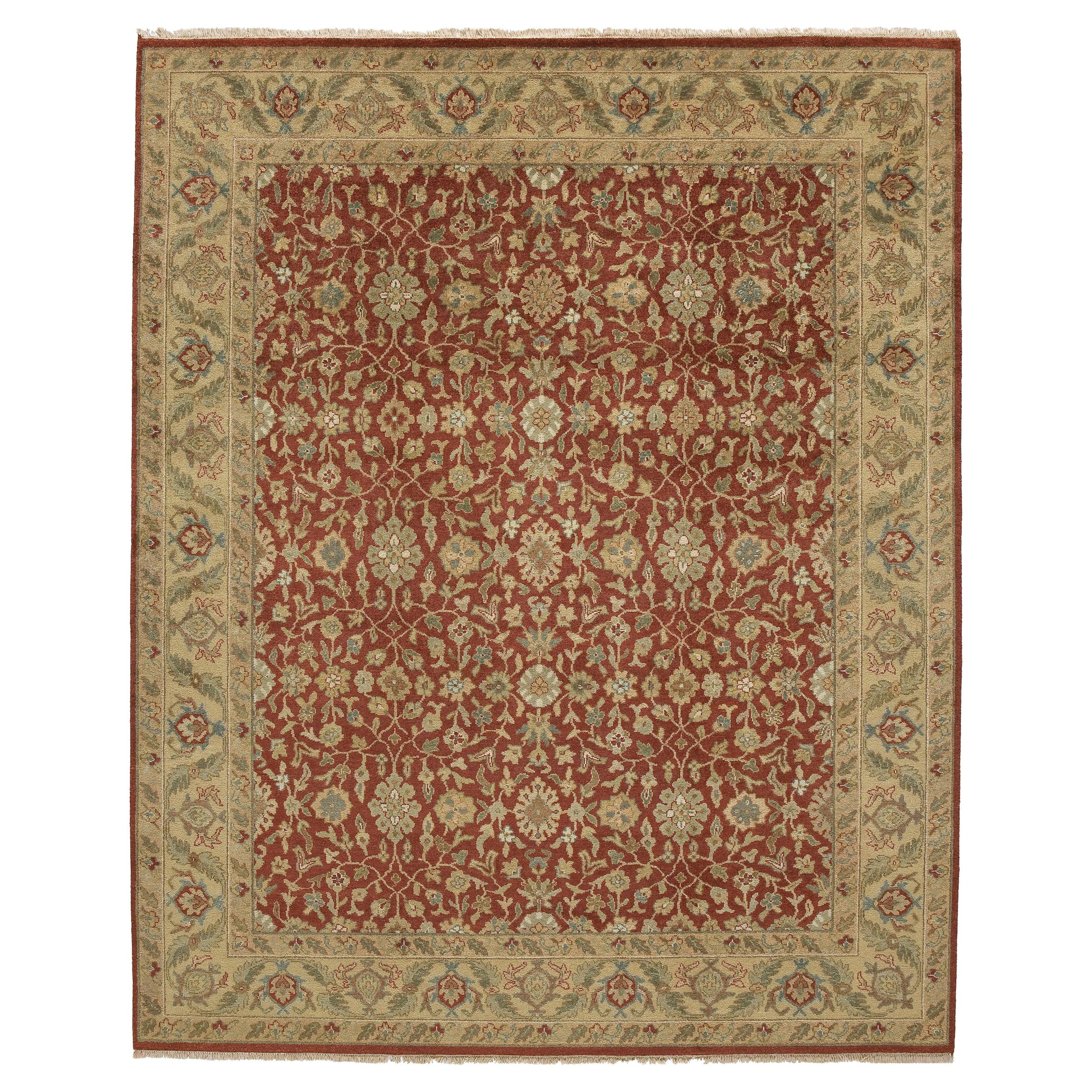 Luxuriöser traditioneller handgeknüpfter Yezd-Teppich Rot & Light Gold 12x22