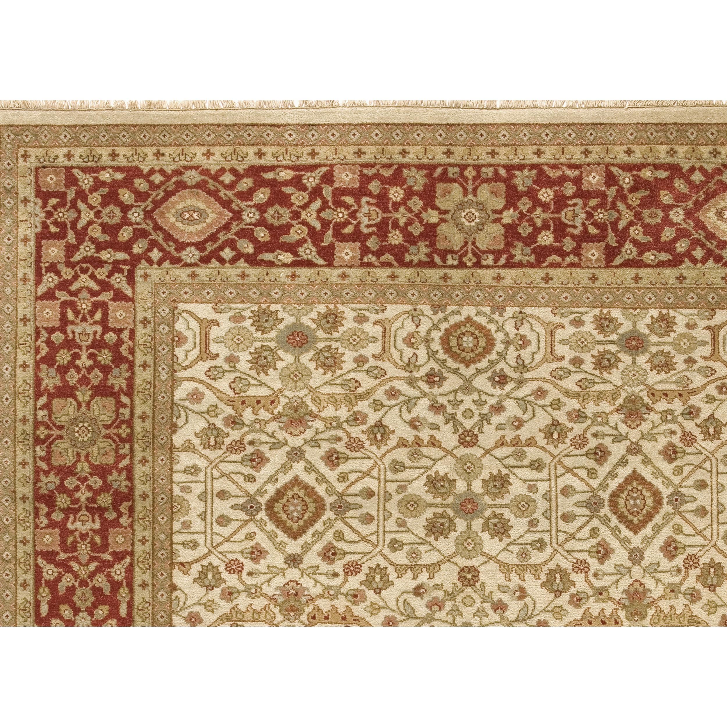 Meticulously crafted, this rug employs the most intricate traditional weaving techniques in India, guided by the expertise of skilled artisans. Crafted from the finest, most exquisite wools, renowned for their exceptional quality and softness. The