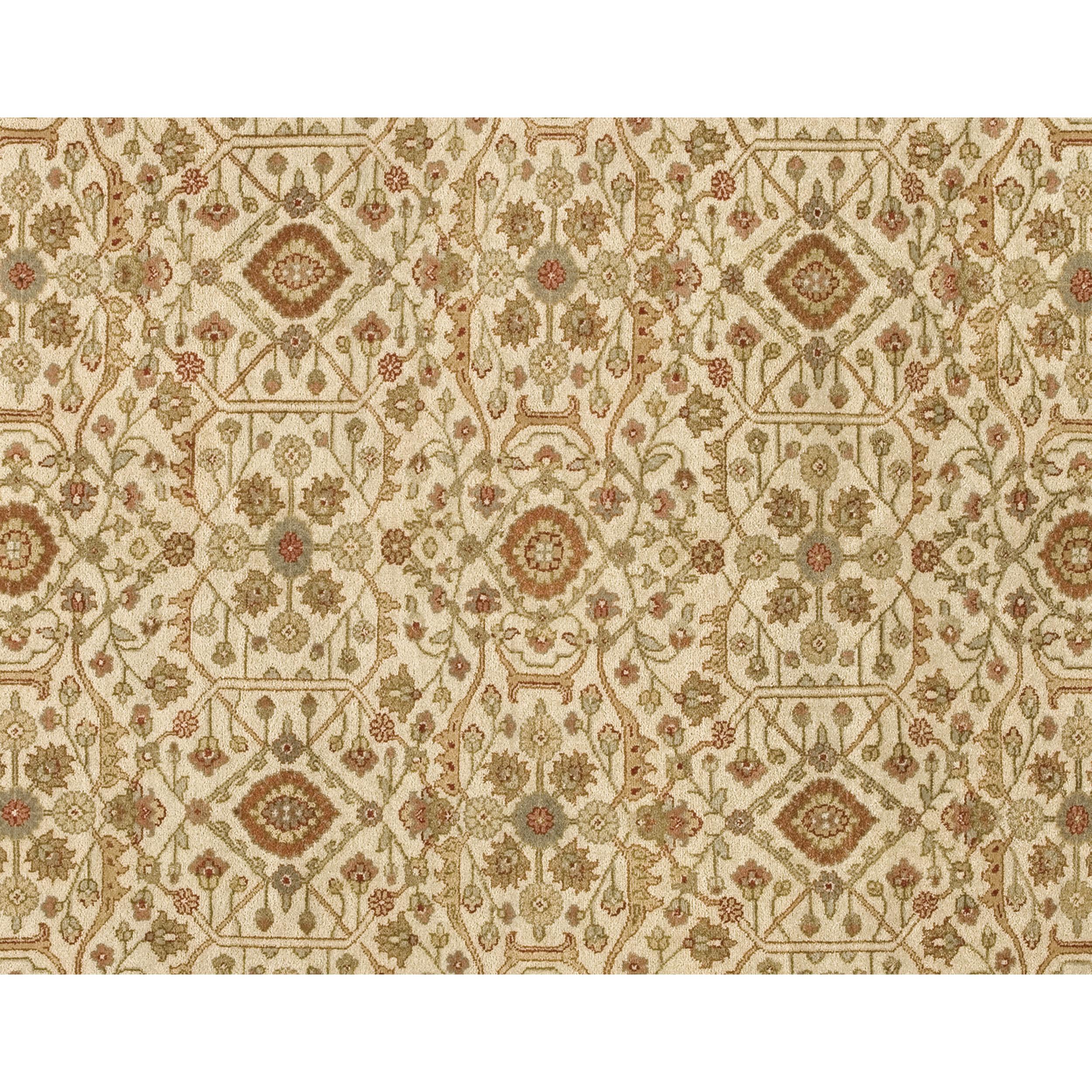 Indian Luxury Traditional Hand-Knotted Ziegler Ivory & Brick 11x19 Rug For Sale
