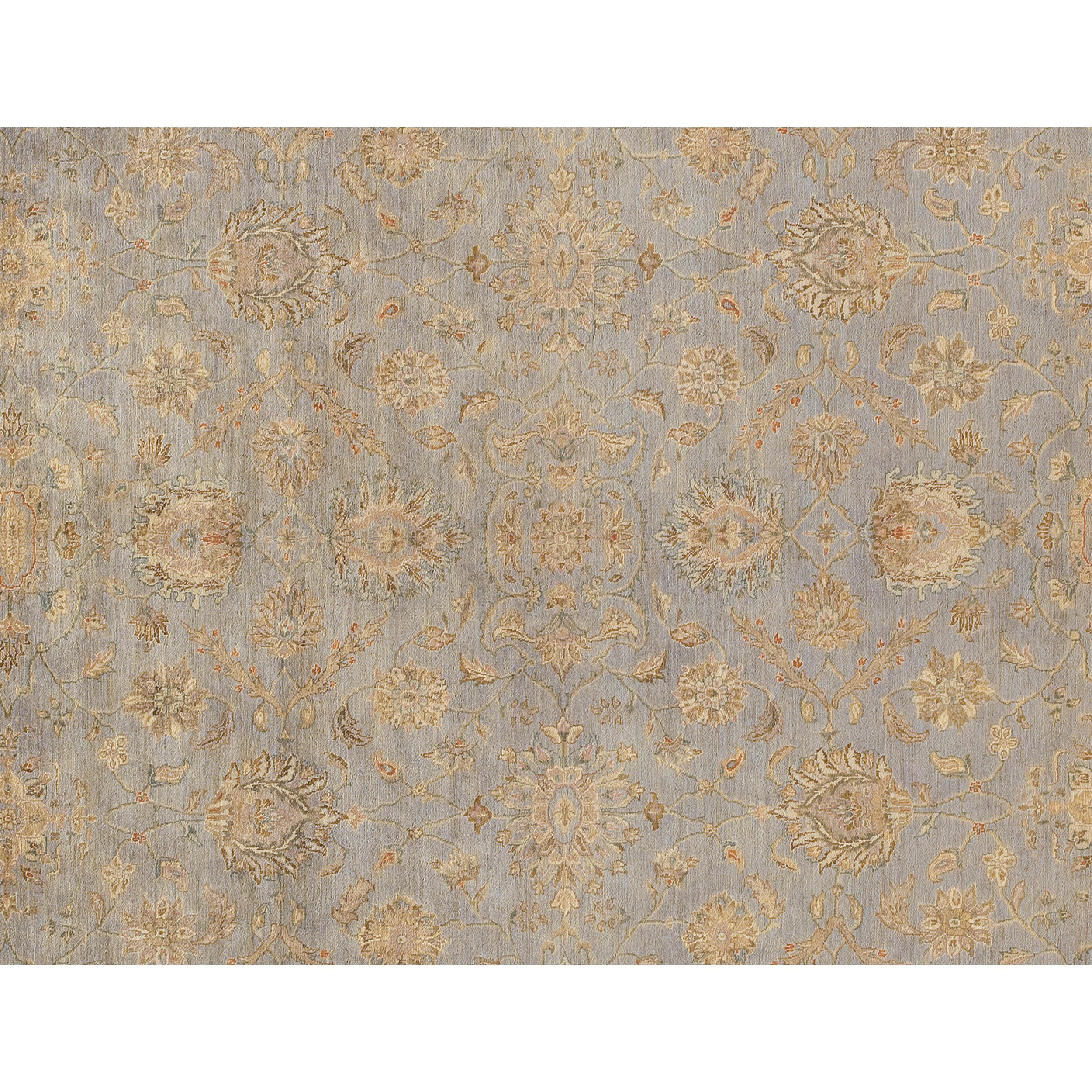 Pakistani Luxury Traditional Hand-Knotted Ziegler Opal and Cream 12X24 Rug For Sale