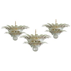 Luxury Trio of Italian Chandeliers Palmette, Murano