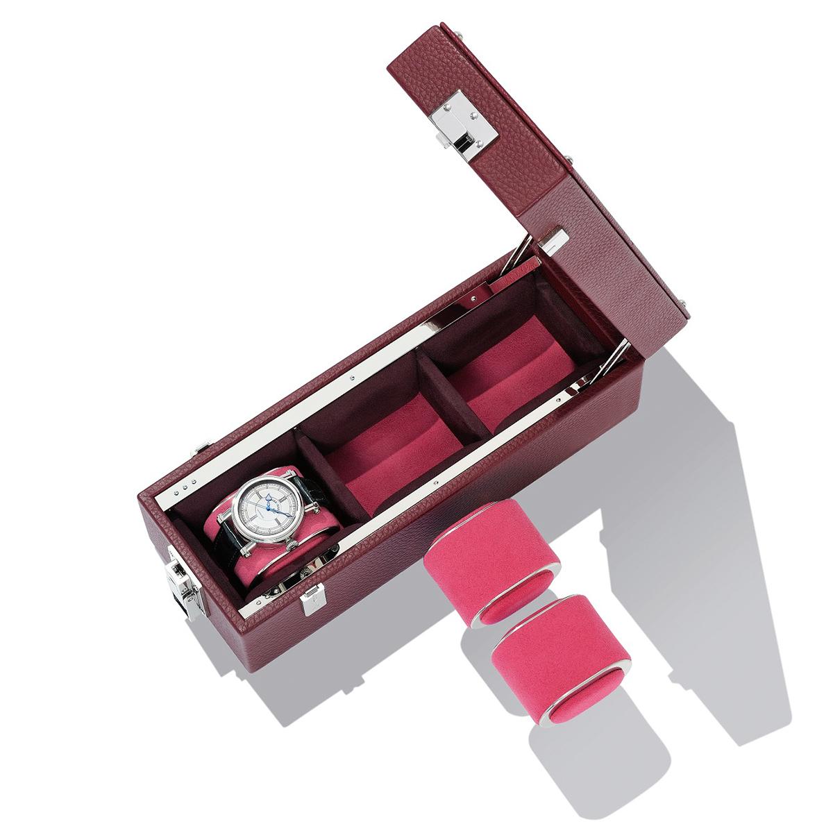 Luxury Triple Watch Box Brown or Blue or Redwine For Sale 4