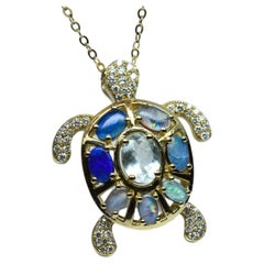 Luxury Turtle pendant opal pendant aquamarine pendant 18KT yellow gold turtle