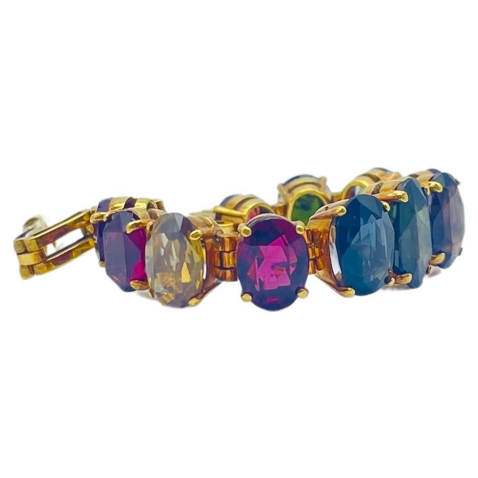 Aesthetic Movement luxury tutti frutti bracelet with gemstones in yellow gold For Sale