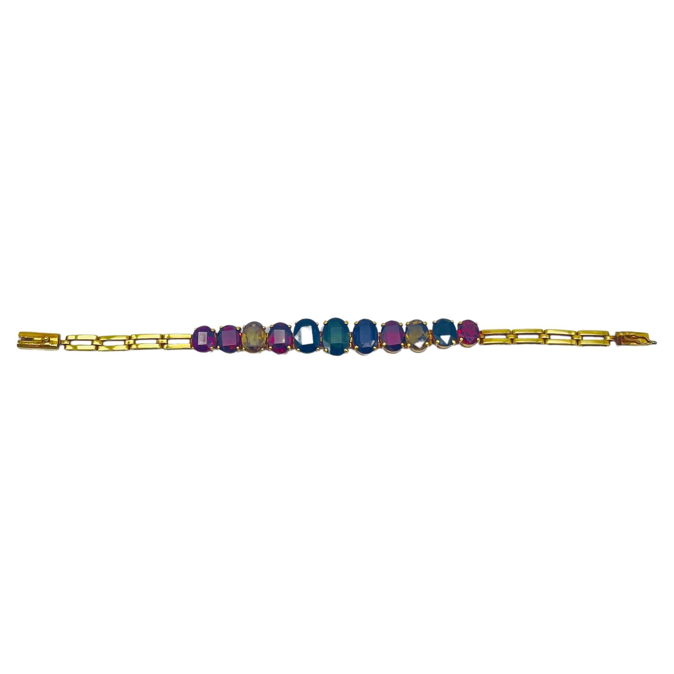 Taille ovale Bracelet de luxe Tutti frutti avec pierres précieuses en or jaune en vente