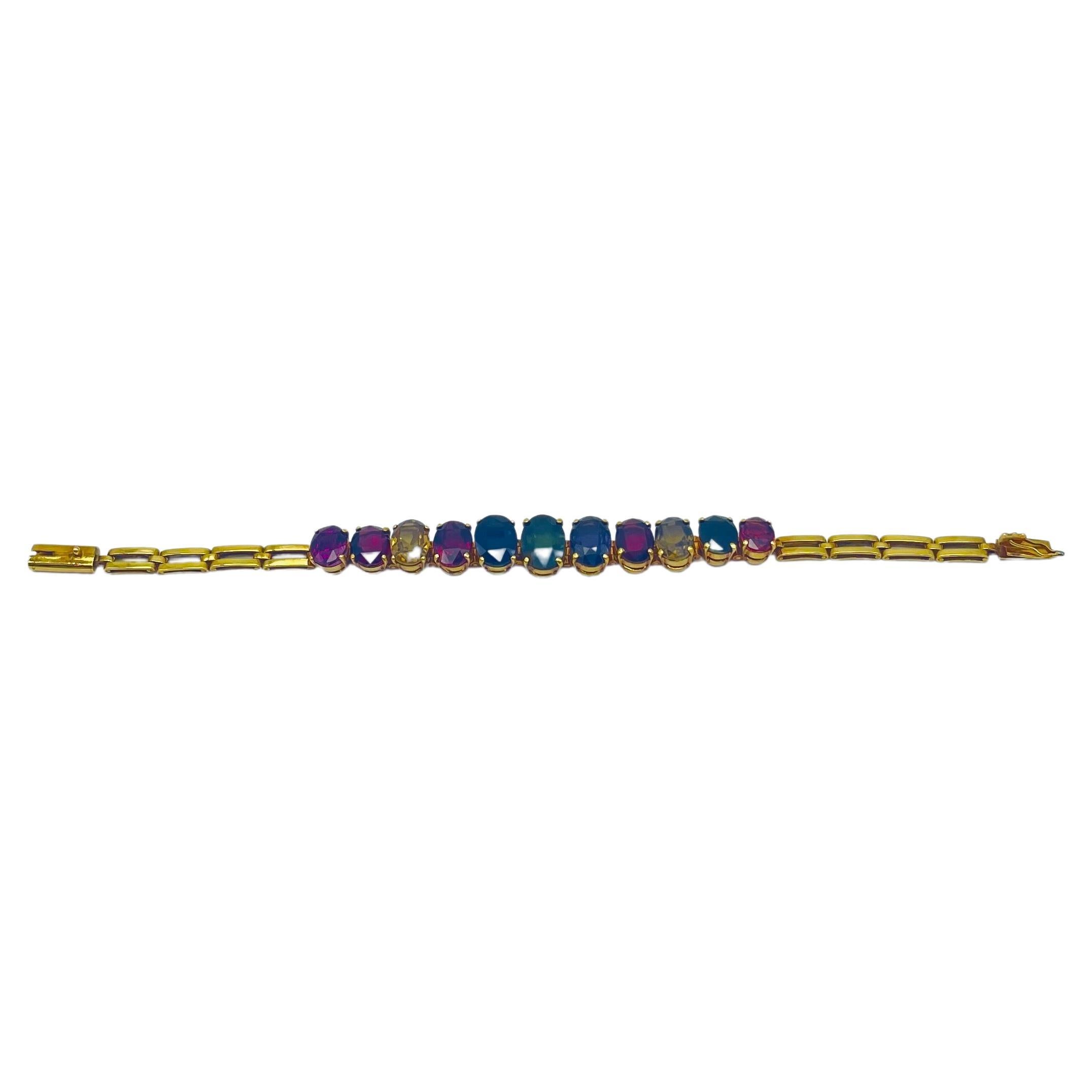 luxury tutti frutti bracelet with gemstones in yellow gold In Good Condition For Sale In Berlin, BE