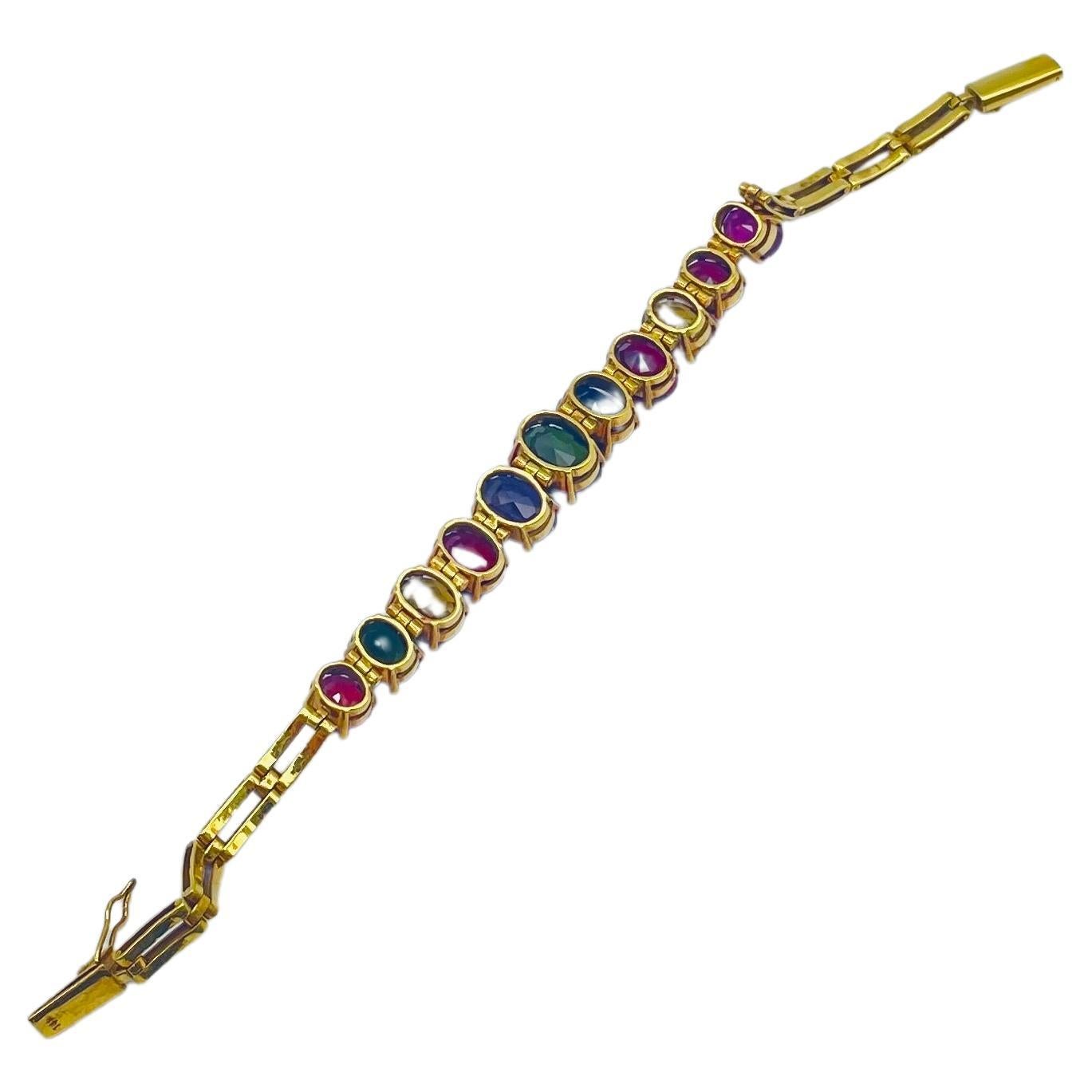 Women's or Men's luxury tutti frutti bracelet with gemstones in yellow gold For Sale