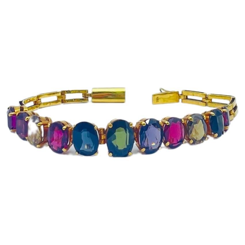 luxury tutti frutti bracelet with gemstones in yellow gold For Sale