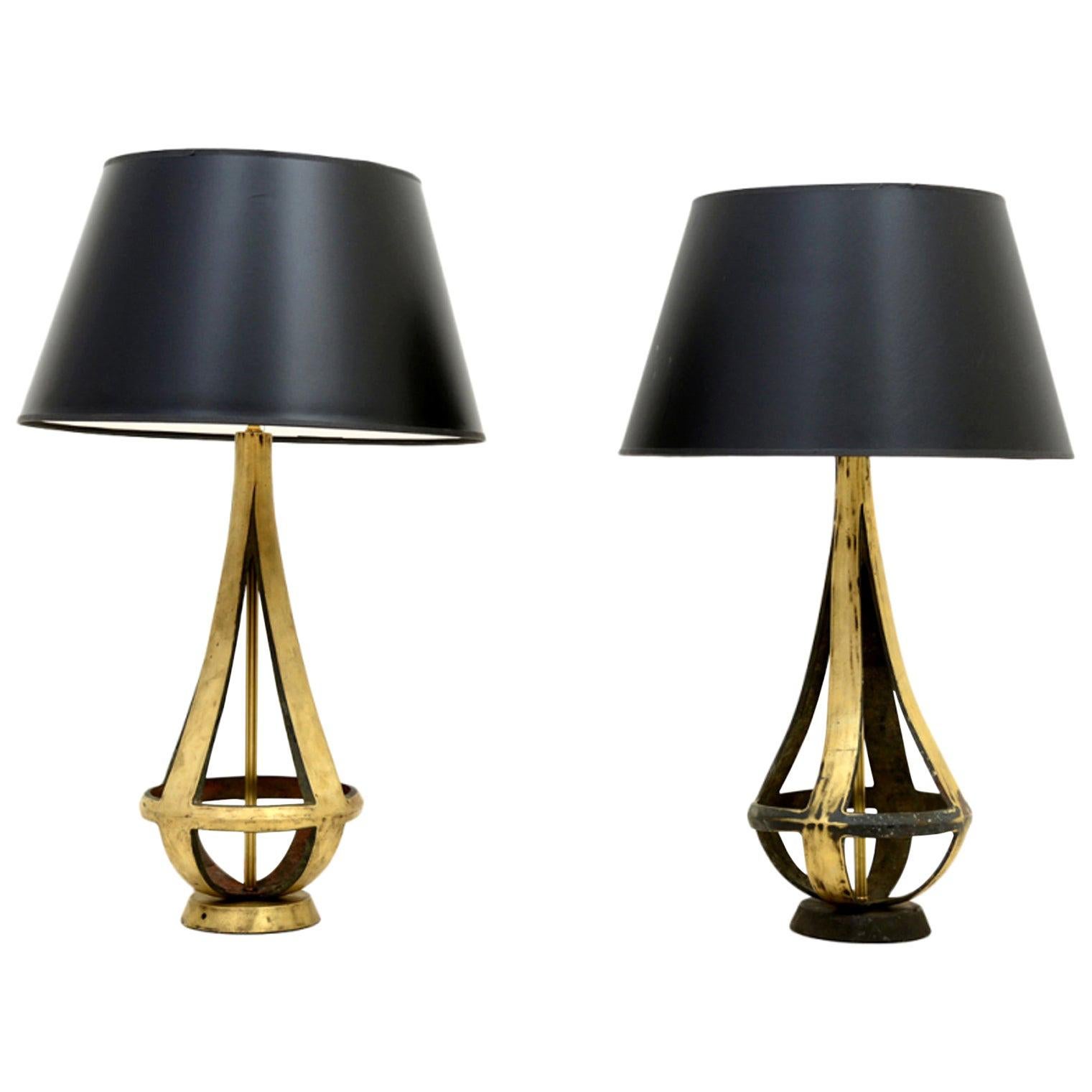 Luxury Two Toned Brass and Bronze Table Lamps by Arturo Pani 1950s Modernism