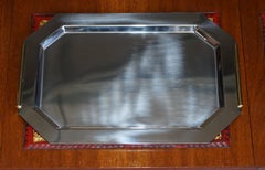Luxury Van Cleef & Arpels Paris Chrome Serving Tray with Gold Gilt Handles