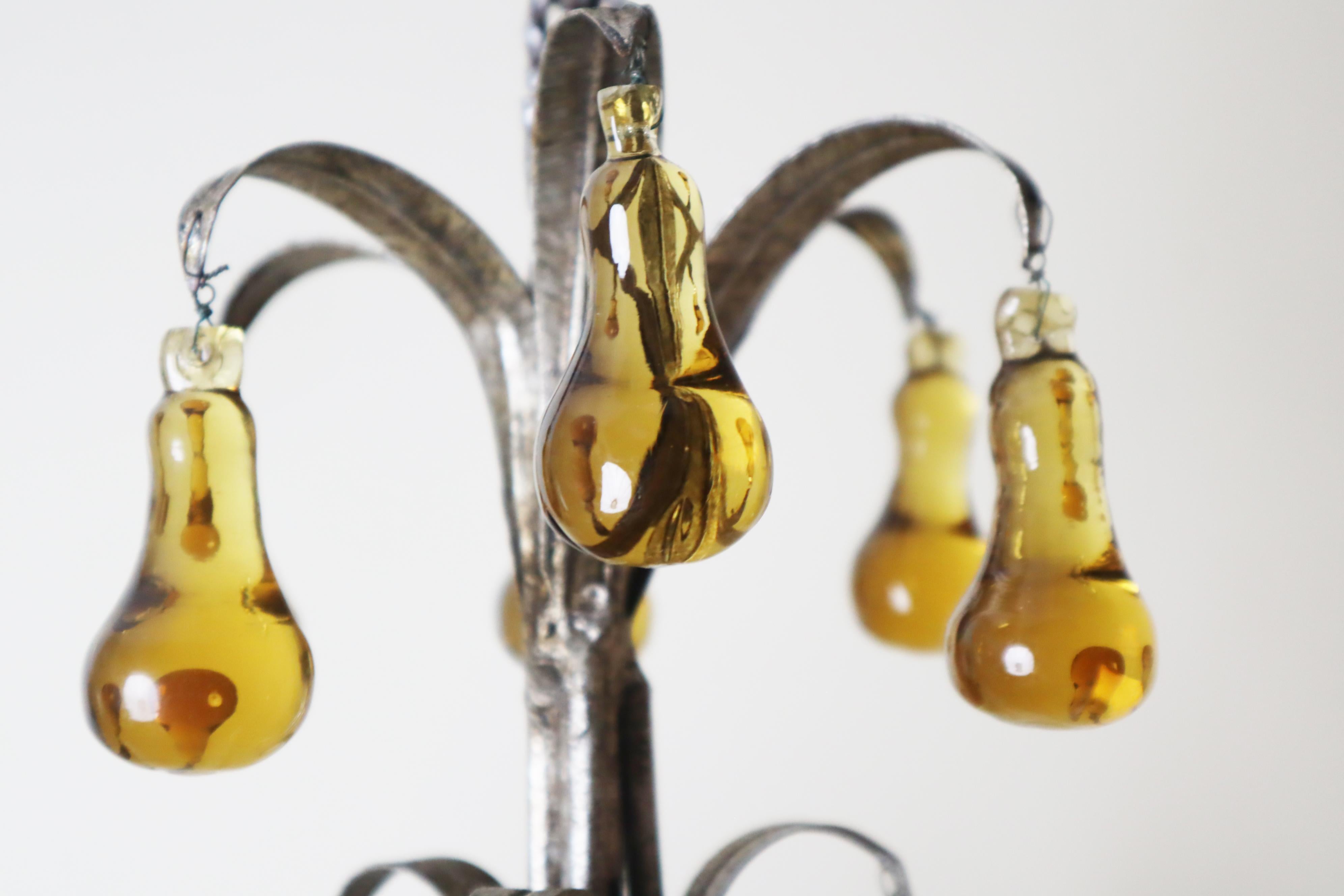 Luxury Venetian Six-Light Silver Chandelier with Amber Pear Fruit Murano Glass In Good Condition For Sale In Hannover, DE