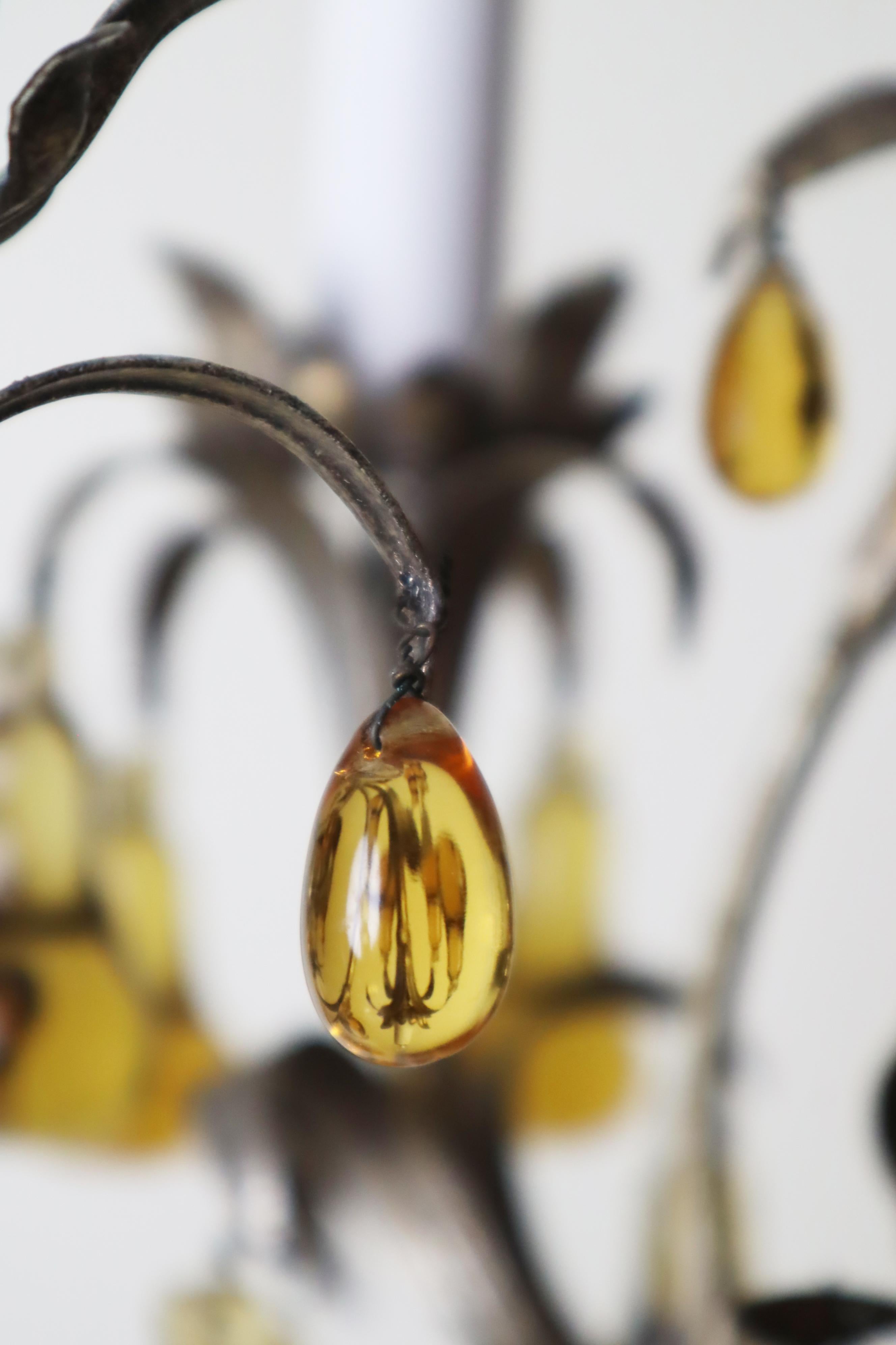 Luxury Venetian Six-Light Silver Chandelier with Amber Pear Fruit Murano Glass For Sale 1