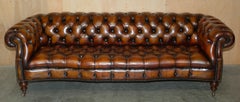 LUXURY ViCTORIAN SERPENTINE HAND DYED RESTORED BROWN LEATHER CHESTERFIELD SOFA