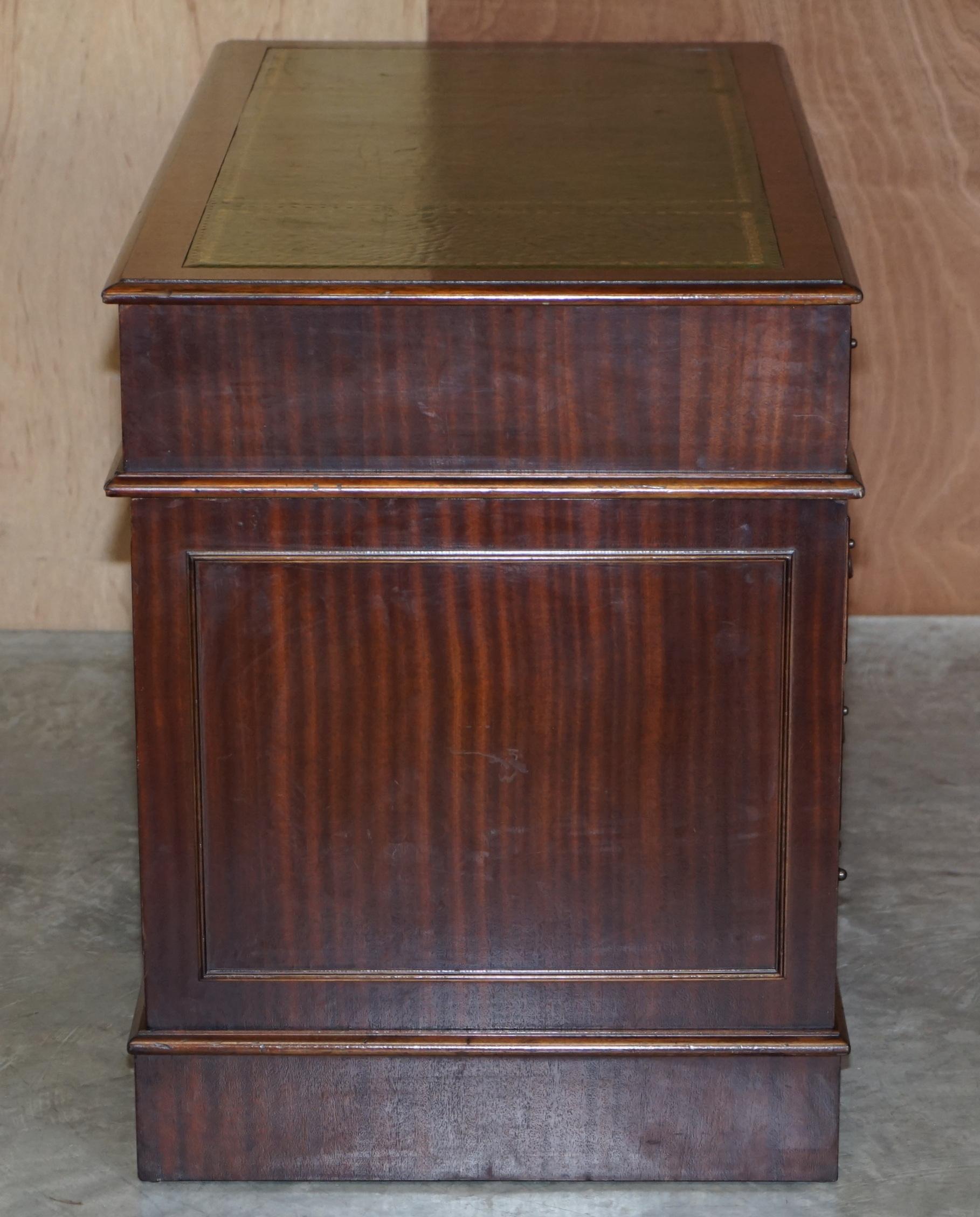 Luxury Vintage Green Leather Hardwood Twin Pedestal Traditional Partner Desk 5
