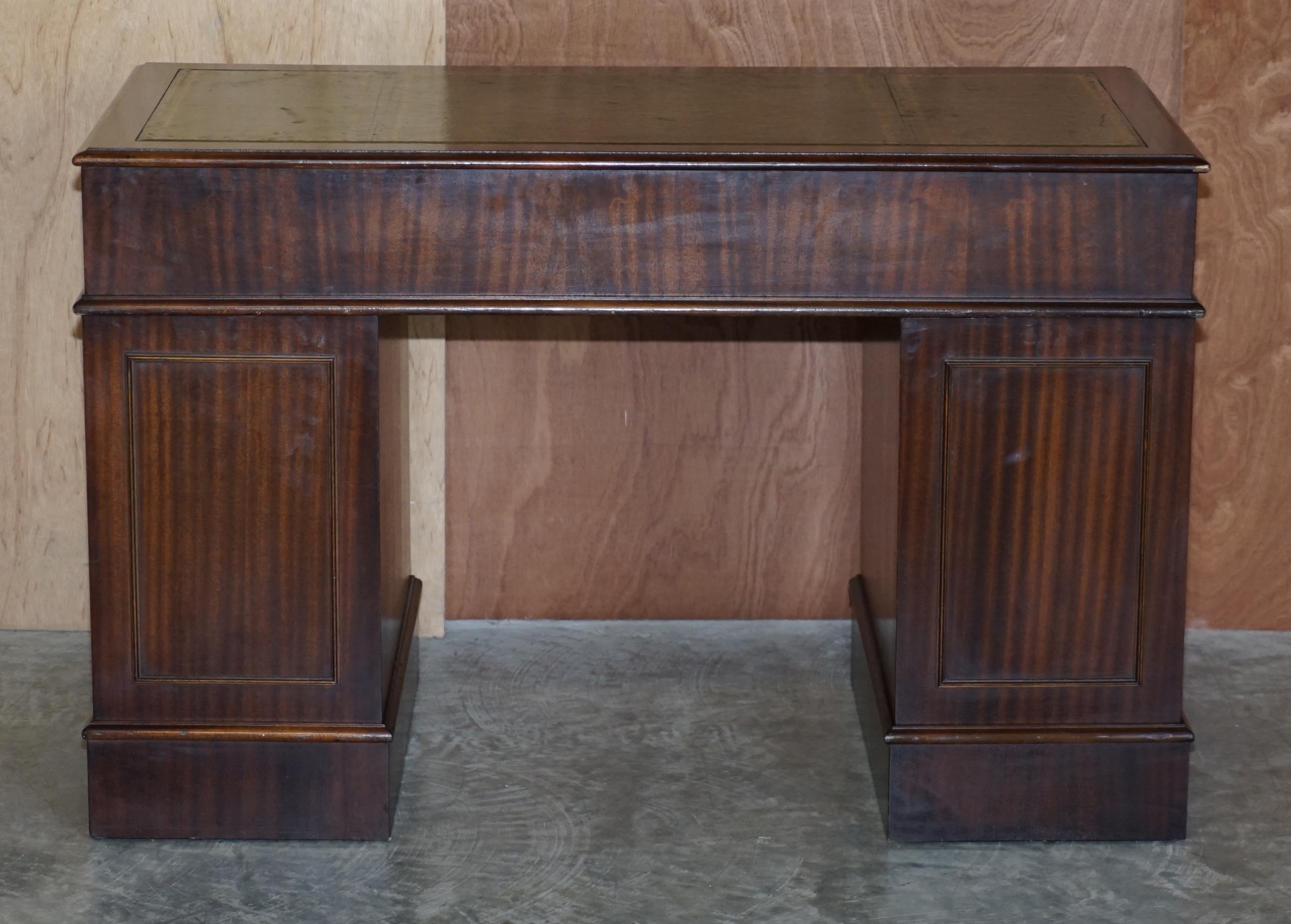 Luxury Vintage Green Leather Hardwood Twin Pedestal Traditional Partner Desk 6