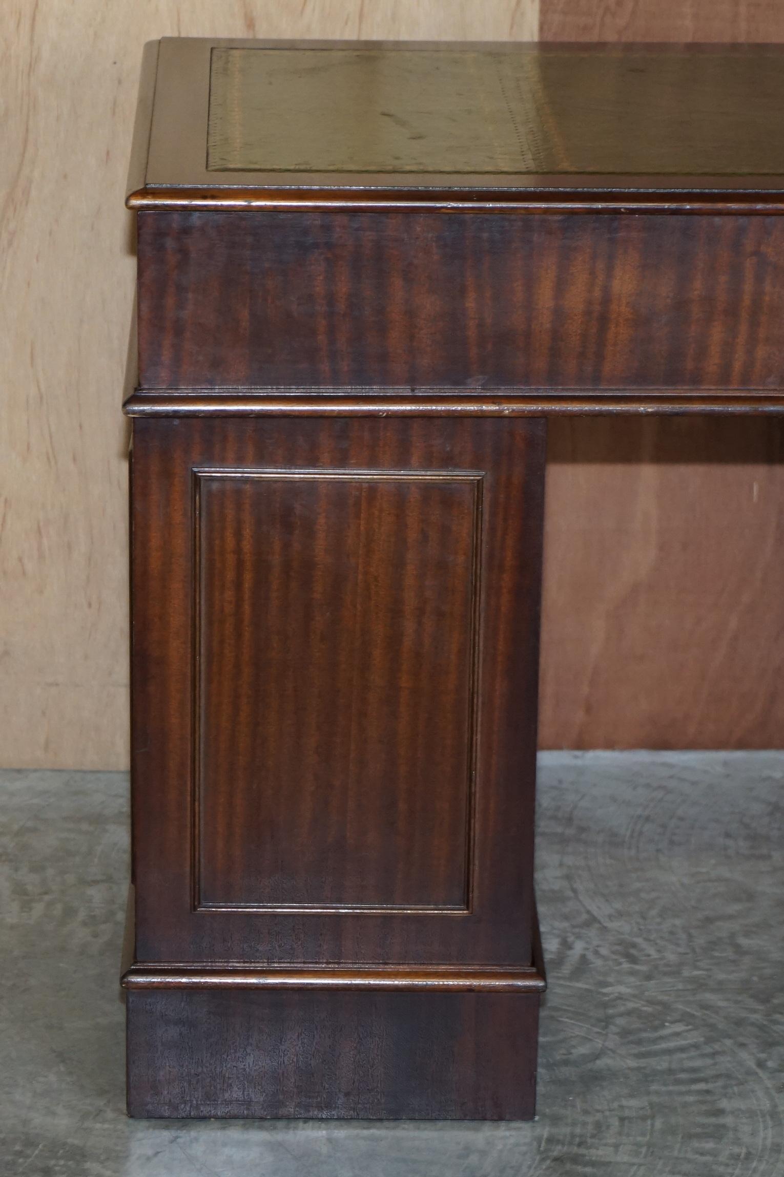 Luxury Vintage Green Leather Hardwood Twin Pedestal Traditional Partner Desk 7