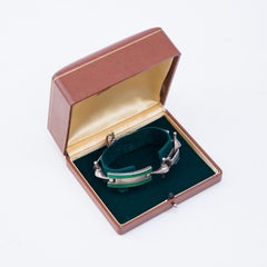 Luxury Vintage Gucci Sterling Silver Green Enamel Bracelet, 1970