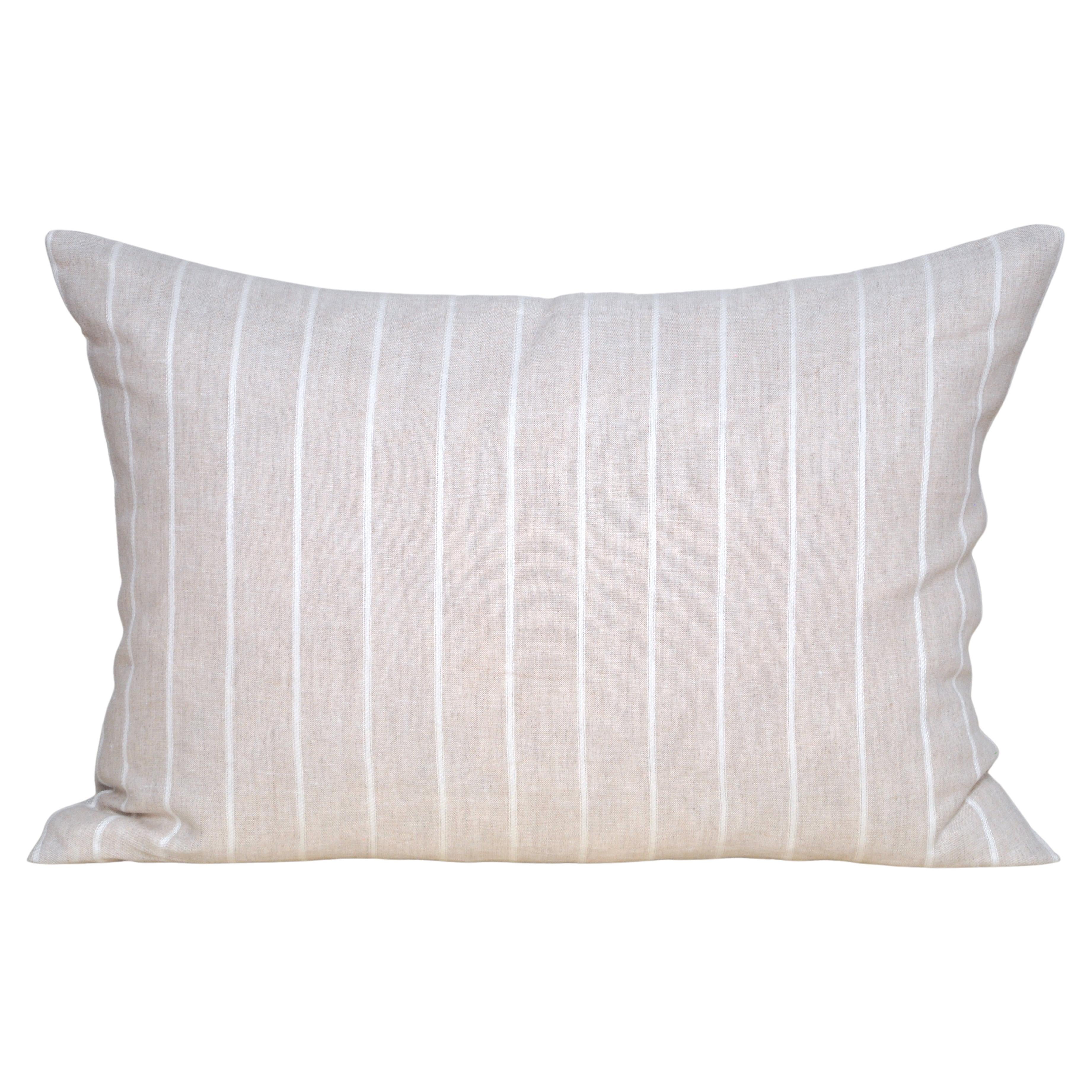 Luxury Vintage Irish Linen Pillow by Katie Larmour Couture Cushions Beige White For Sale