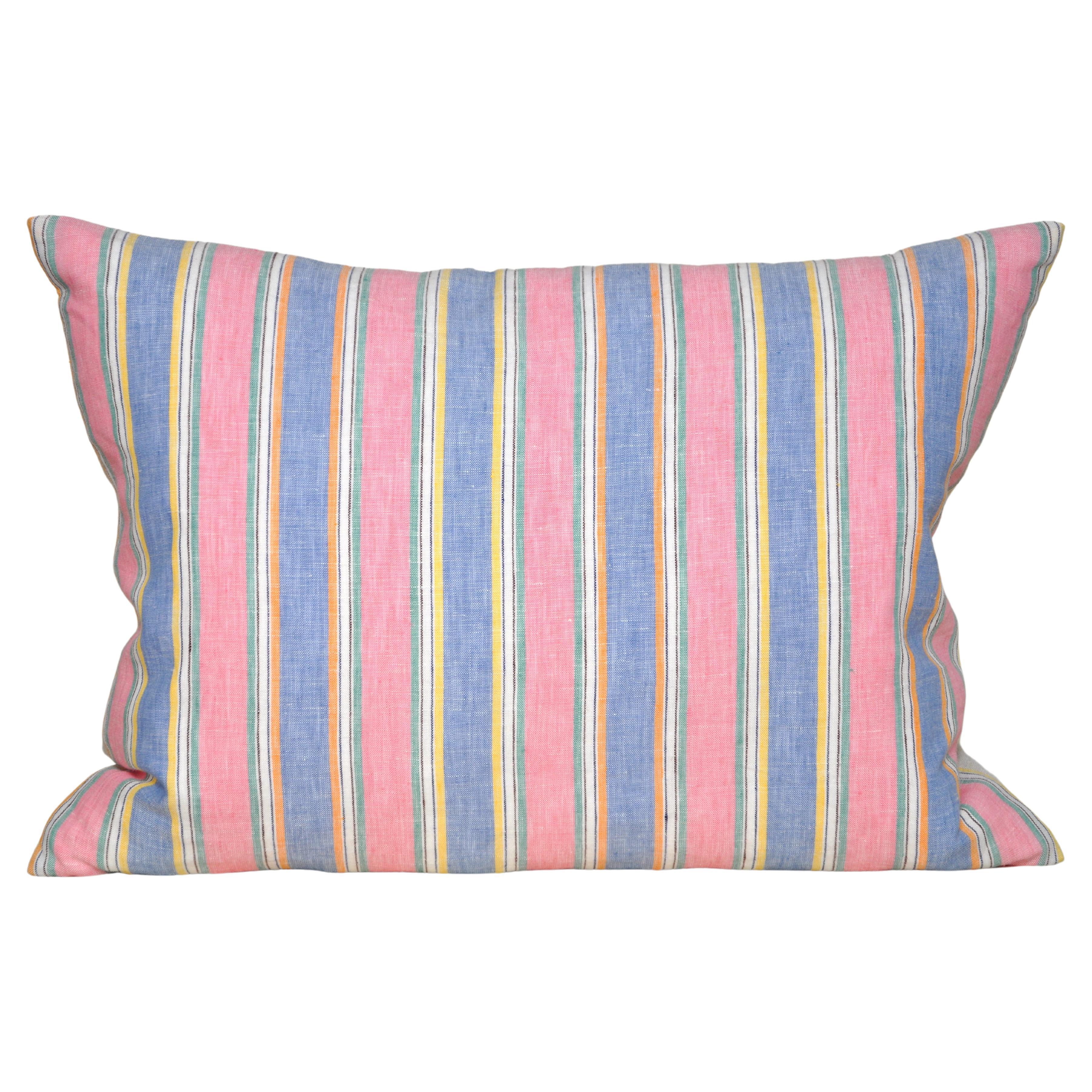 Luxury Vintage Irish Linen Pillow by Katie Larmour Couture Cushions Blue Pink For Sale