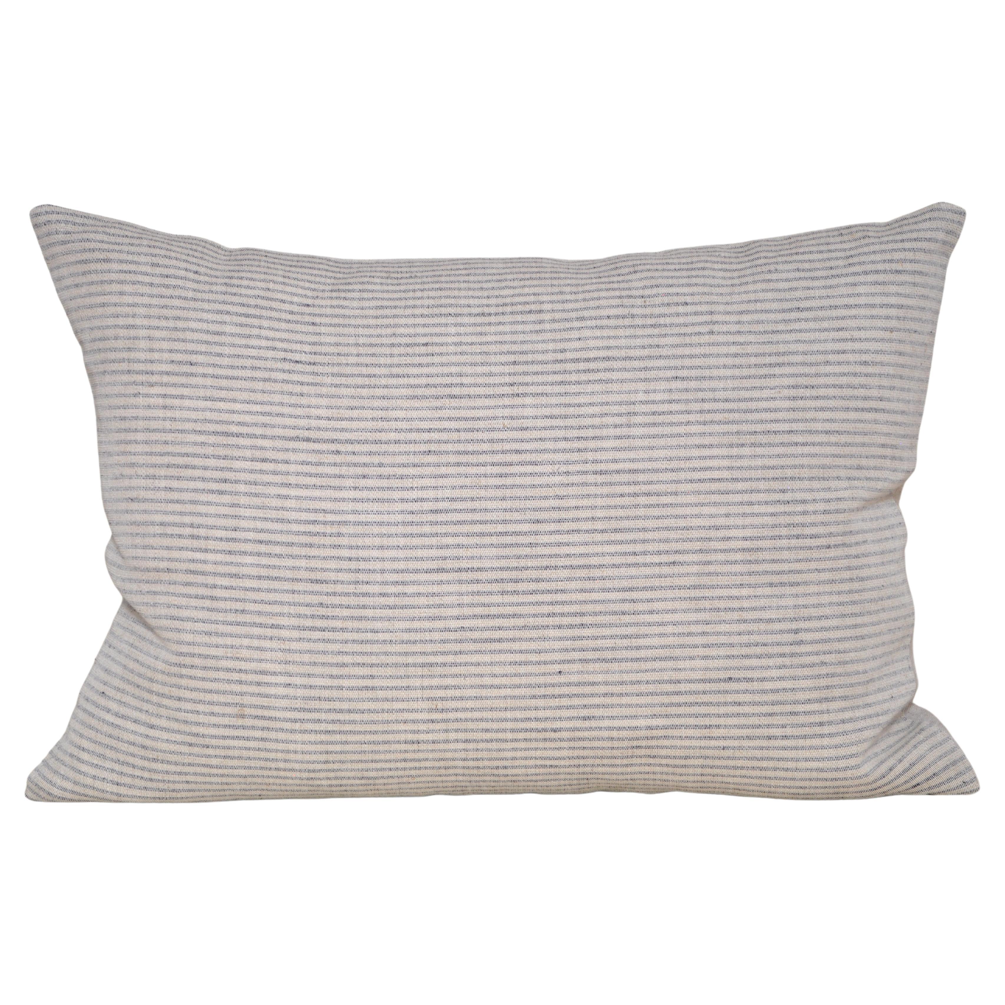 Luxury Vintage Irish Linen Pillow Woven in Ireland Blue Stripe Cushion