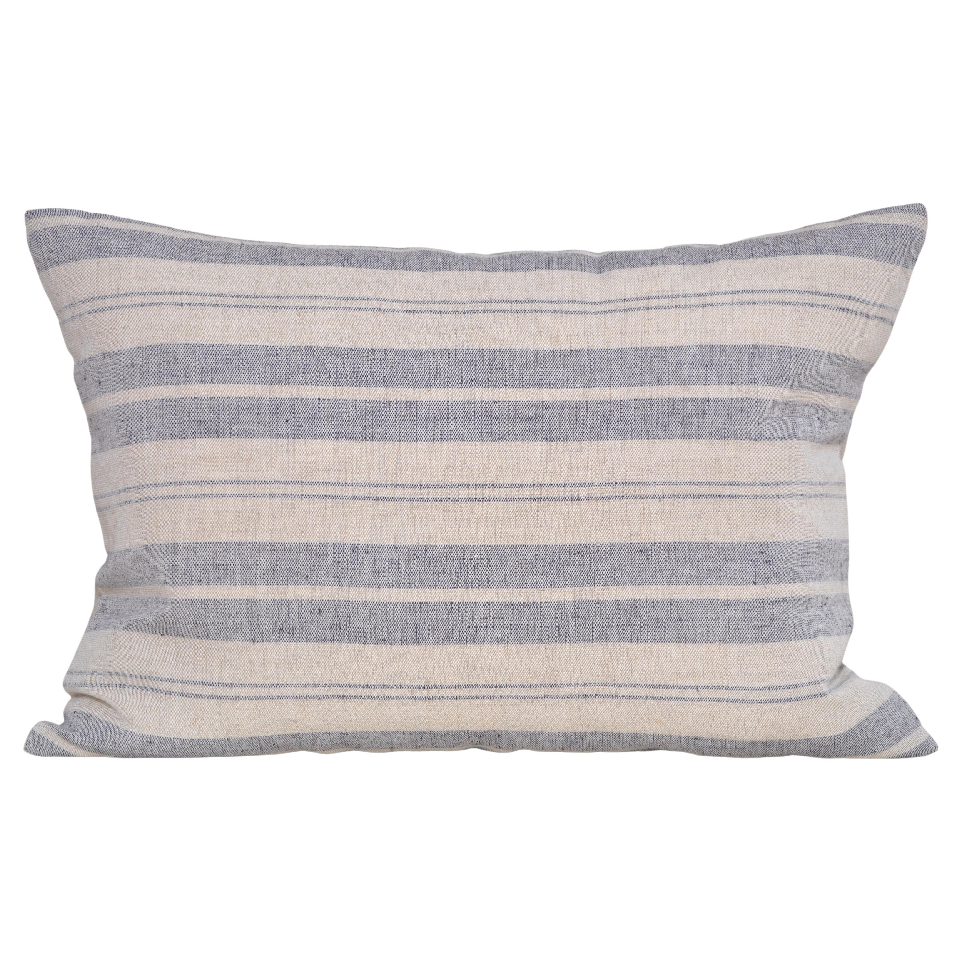 Luxury Vintage Irish Linen Pillow by Katie Larmour Couture Cushions Blue Stripe For Sale