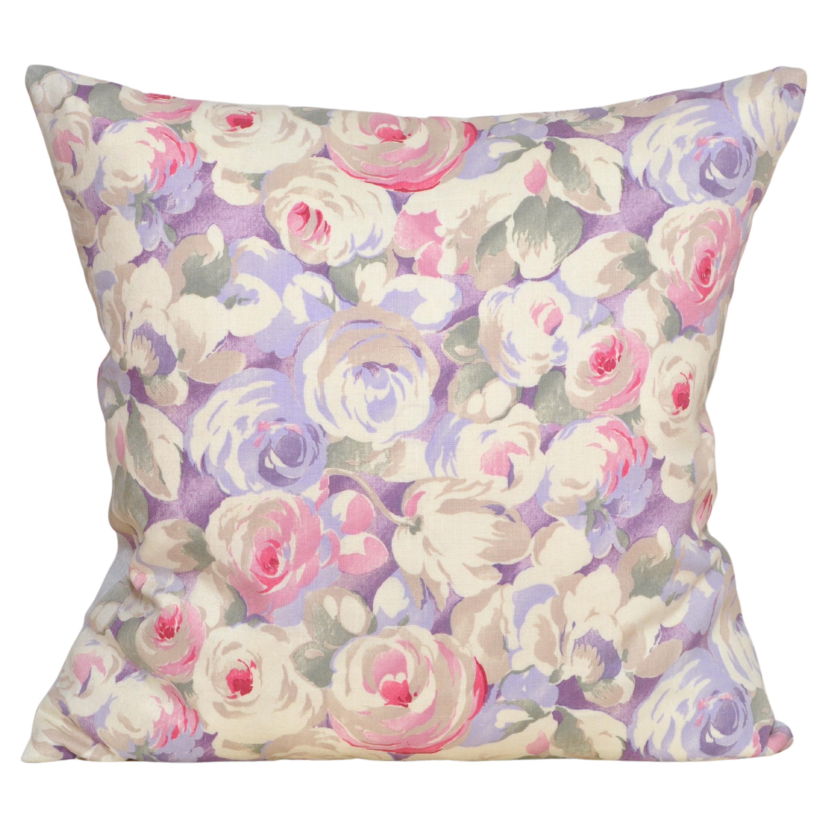 Luxury Vintage Irish Linen Pillow by Katie Larmour Couture Cushions Floral Rose For Sale
