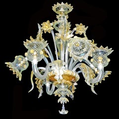 Luxury Fabiano Zanchi Italian Venetian Murano Gold Dusted Amber Glass Chandelier
